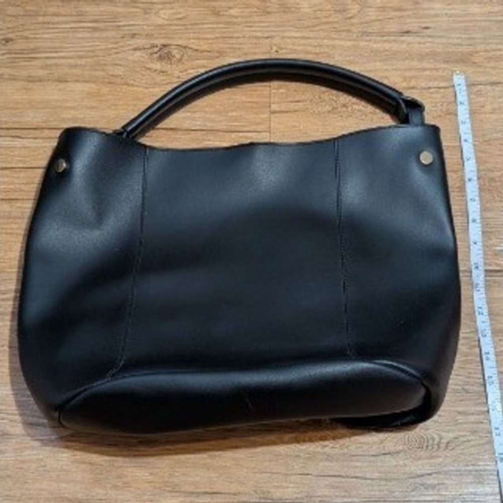 A New Day Black Faux Leather Hobo Shoulder Bag Gold Hardware Minimalist Large